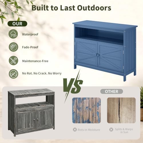 HIPS All-Weather Outdoor Storage Cabinet,Outdoor Sideboard with Magnetic Doors,3-Shelves Patio Storage Cabinet, Used for Garden,Buffet Cabinet,TV Stand, Bar Table,Balcony - Image 5