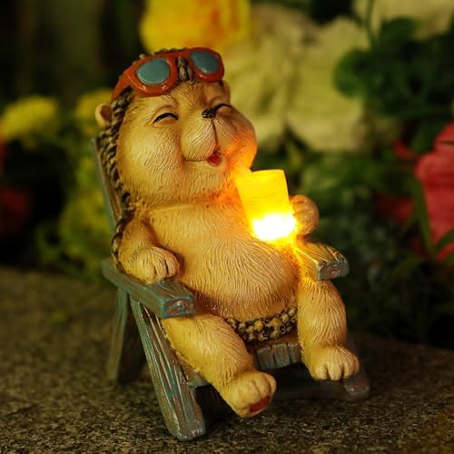 FOXMIS Hedgehog Statue Outdoor Solar Garden Decor for Outside Lawn Yard Patio, Home Office Decorations Indoor Lights, Ideal Ornaments Birthday Gifts for Mom Women Grandma by FOXMIS