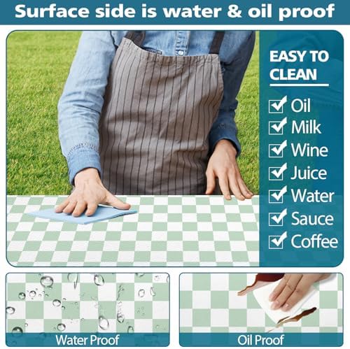 Picnic Table Cover with Bench Covers and Bag, Sage Green and White Checkered Buffalo Plaid Camping Tablecloth Waterproof Elastic Edges Fitted Gingham Tablecloth for Outdoor Garden 3PCS 30x60 Inch - Image 5