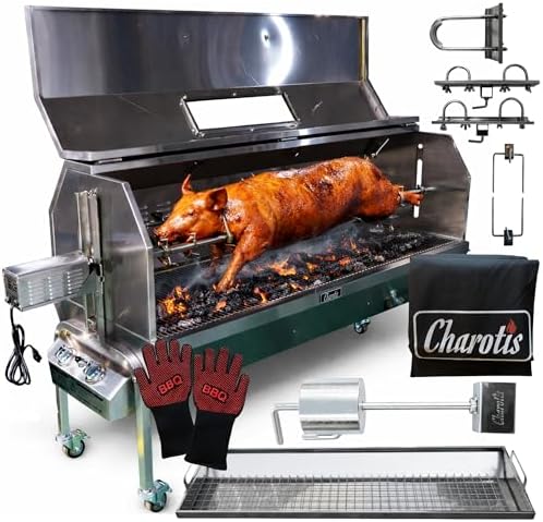 52 Inch Rotisserie Spit Roaster for Whole Pig, Lamb, Goat, Propane/Charcoal BBQ Grill, Stainless Steel Roasting Machine- 50W Motor 200 lb Torque, Grates, Burners, Drip Pan, Thermometer- SSGC1 - Image 2