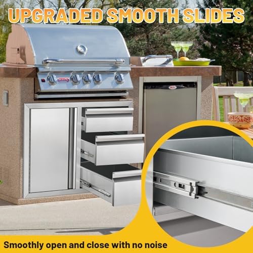 Outdoor Kitchen Drawer Combo Cabinet Stainless Steel Triple Drawers & Access Door, 28" W x 22" H x 19.5" D, Multi-Layer Design with Partition, Perfect for BBQ Grill Station - Image 6