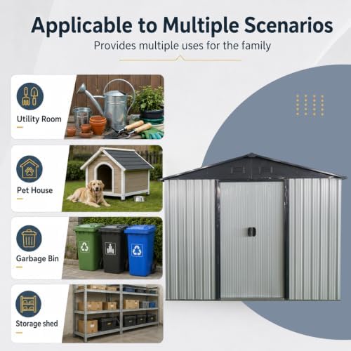 8X4 FT Outdoor Metal Storage with Lockable Sliding Doors - Image 7
