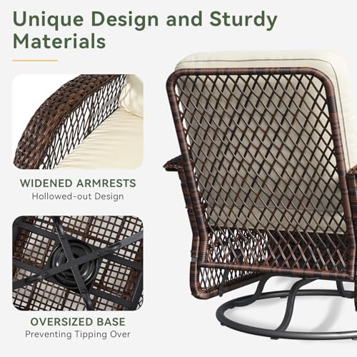 Aoxun 3 Pieces Patio Furniture Set, Patio Swivel Rocker Chairs Set of 2, Wicker Outdoor Bistro Set with Rocking Chair, Thickened Cushions and Table for Porch (Beige) - Image 5