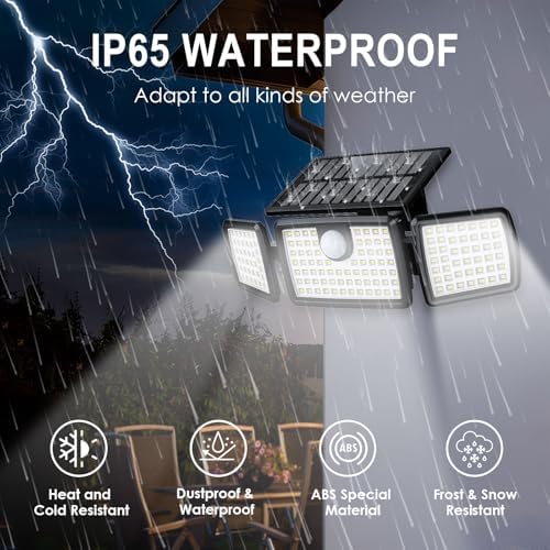 MIHANI Solar Flood Lights Outdoor, 2500LM Motion Sensor Security Lights with 270° Wide Angle, IP65 Waterproof, 3 Heads Solar Outdoor Lights for Patio, Yard, House, Garage (Non-Remote, 2 Pack) - Image 5