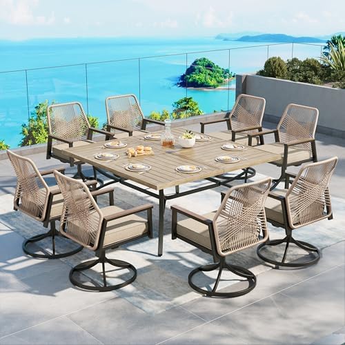 SUNSHINE VALLEY 9pc Patio Dining Set, 57.5" Square Table & 8 Swivel Chairs by SUNSHINEVALLEY