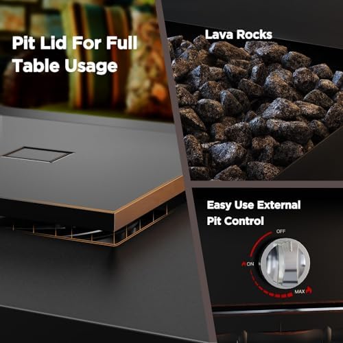 Ciays 28-Inch Propane Fire Pit – 50,000 BTU Outdoor Gas Steel Fire Table with Lid & Lava Rock, Adds Warmth & Ambience to Gatherings & Parties on Patio, Deck, Garden & Backyard - Image 4