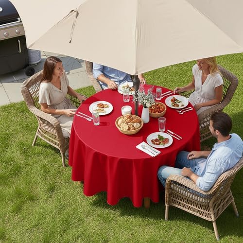 LUSHVIDA Round Outdoor Tablecloth with Umbrella Hole 60 Inch Red - Image 2