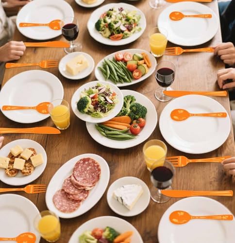 SietDESEO 50 PCS Orange Plastic Spoons Disposable Utensils Heavy Duty Orange Spoons Disposable Cutlery for Birthday Wedding Baby Shower Bridal Shower Plastic Silverware - Image 7