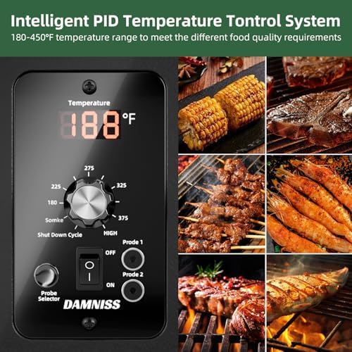 DAMNISS Pellet Grill Smoker 8 In 1 Outdoor Wood Electric Pellet BBQ Grill With PID Temperature Control And Meat Probe 456 Sq.In Removable Cooking Area Easy Clean - Image 4