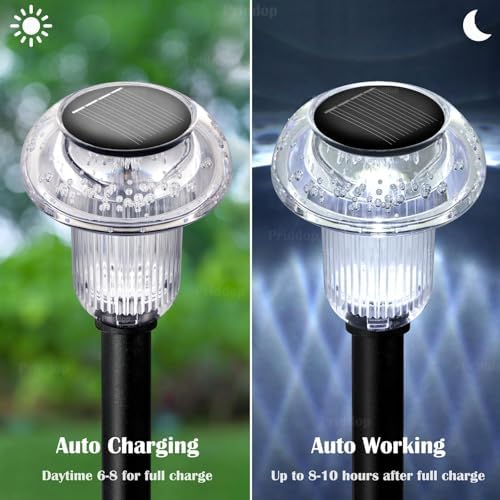 Priddop 8 Pack Solar Pathway Lights Outdoor Waterproof 6000K Cool White LED - Image 2
