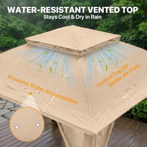 COOS BAY 11x11 Pop Up Gazebo with Netting, Canopy Tent, Khaki - Image 4
