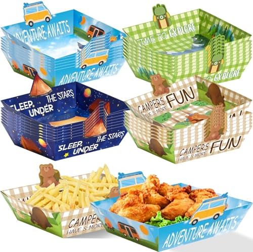 Fancy Land Camping Party Supplies Nacho Boats Camping Adventure Paper Trays - Image 2