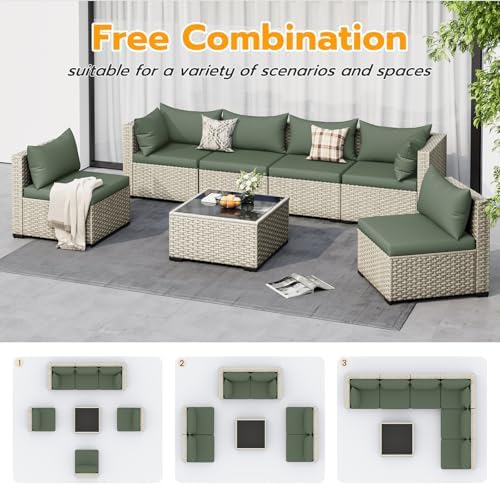 UDPATIO Outdoor Patio Furniture Set 7 Pcs Wicker Sectional Sofa Green - Image 5
