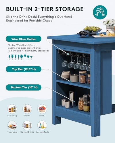 SERWALL 10-Piece Outdoor HDPE Counter-Height Bar Dining Set for 8, Blue - Image 4
