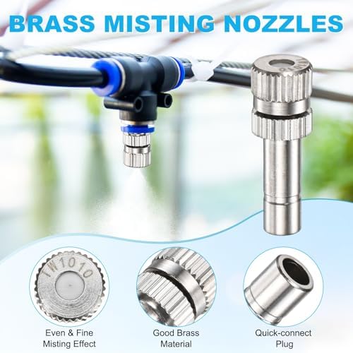 M METERXITY 20-Pack Brass Misting Nozzles, 0.004"/0.1mm Orifice Mister Replacement Heads for Outdoor Cooling System/Landscaping/Humidification/Greenhouse, 6mm Low-Pressure Fog Sprayer Nozzle - Image 2