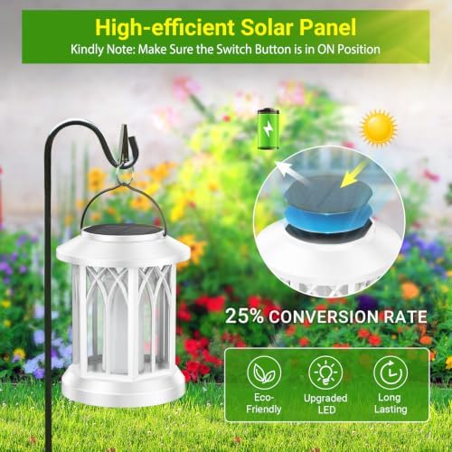 KOOPER 6 Pack Solar Lantern Outdoor Lights, Upgraded Flickering Flame Solar Lanterns Outdoor Waterproof, Auto ON/Off Lanterns Decorative Outdoor, Hanging Lantern for Yard Patio Garden Decor (White) - Image 3