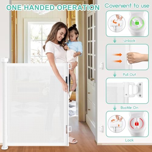 EZIGO 55 Inch Retractable Baby Gates, 41 Inch Extra Tall Retractable Gate - Image 5