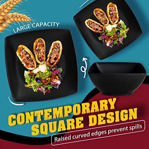 Teivio 40-piece Plates and Bowls Sets for 10, Black Square Dinnerware Sets - Image 5