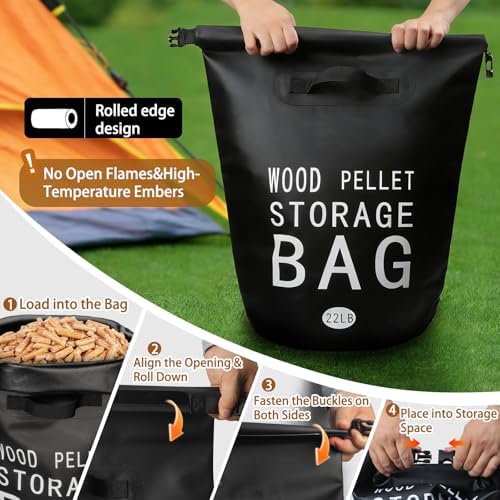 Wood Pellet Storage Containers 22LBWaterproof Charcoal Airtight Storage Bin-Smoker Pellet Storage Bin w/Label Pocket & Buckle Seal & Dual Handles Pellet Containers for Grill Outdoor(2-Pack) - Image 5