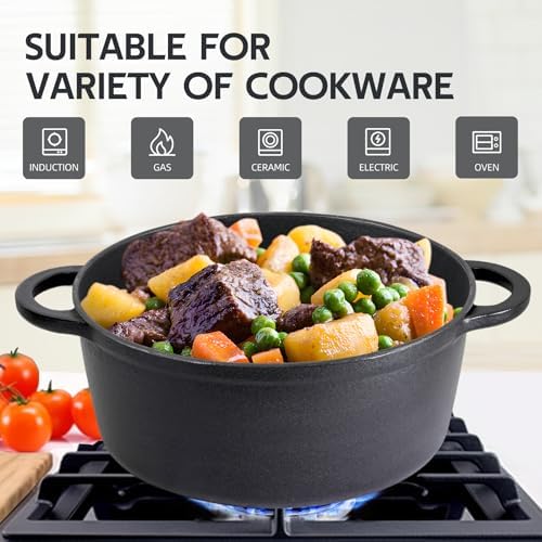 3 Quart Dutch Oven Enameled Cast Iron with Lid - Big Dual Handles - Oven Safe up to 500°F - Classic Round Pot for Versatile Cooking Matte Black(No Enameled) - Image 6