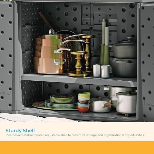 Suncast Lockable Outdoor Cabinet Storage for Patio, Garden and Backyard, 97 Gal, Cool Gray - Image 6