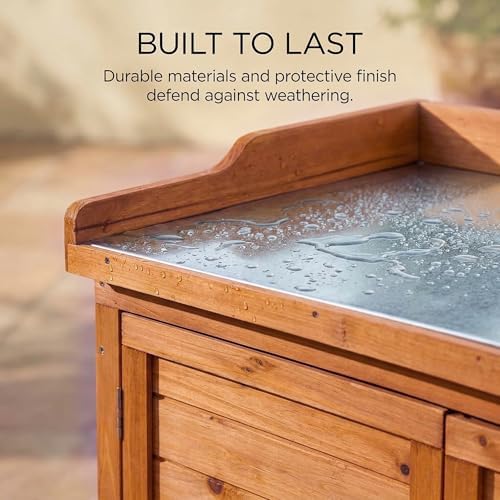 GDLF Outdoor Storage Cabinet with Work Bench, Garden Potting Table, Natural - Image 7