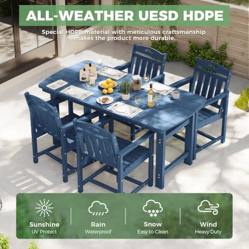 HDPE Outdoor Dining Set, Patio Table and 4 Chairs, 2" Umbrella Hole, Navy - Image 3