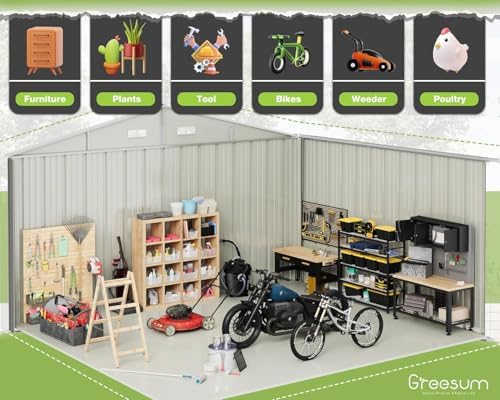 Greesum 10x8FT Outdoor Storage Shed Utility Tool Shed Gray - Image 6