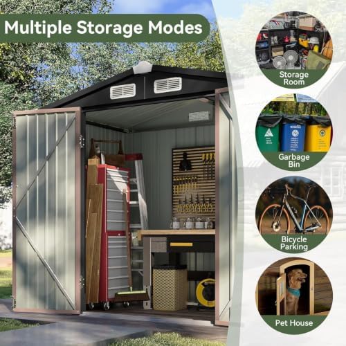 Aoxun 6x4 FT Shed Outdoor Storage Shed with Floor Brown - Image 7