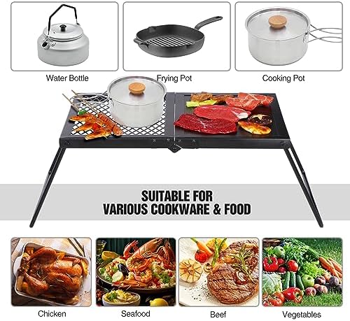 REDCAMP Folding Campfire Grill Heavy Duty Steel Grate, Portable Camp Fire Cooking Racks and Griddle for Outdoor Versatile Campfire Cooking - Image 6