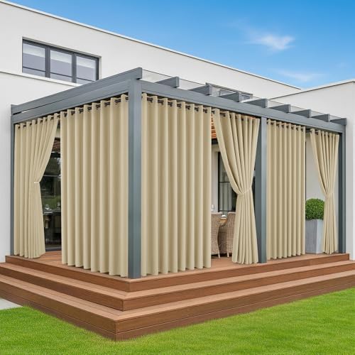 Extra Wide Outdoor Curtains Waterproof for Patio, 6 Drape Panels by RichSets
