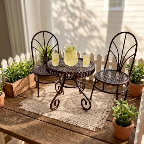 6 PCS Dollhouse 1/12 Miniatures Bistro Table Chair Set with Accessories - Image 3