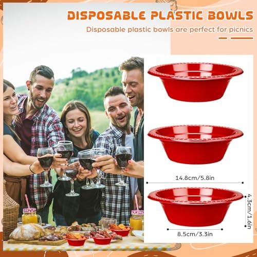 30 Pack 12 oz Red Disposable Plastic Bowls Dessert, Ice Cream, Salad, Soup Serving Cups for Party, Picnic, Food Snacks (Red) - Image 2