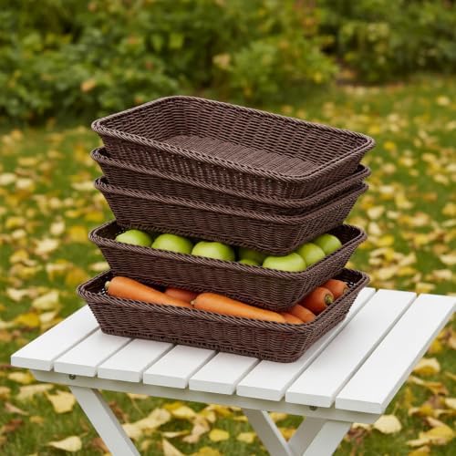 5 Pack 15.8" Large Wicker Bread Baskets, Coffee Brown Woven Serving Basket - Image 5