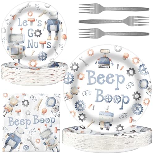 Robot Party Decorations - Robot Party Plates and Napkins for Kids Birthday Party, Serves 20 Guests by BonBeeDesign
