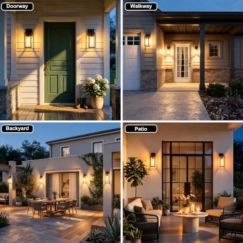 Kalium Porch Lights Outdoor Wall Light Fixture, Matte Black Wall Sconce | Toughened Frame, Clear Glass Shade, Waterproof Lanterns, for Patio, Exterior, Front, Door, Entryway - Image 4