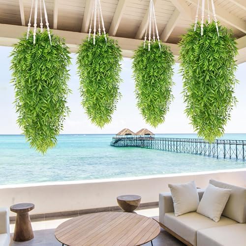 Waipfaru 4Pcs Artificial Hanging Plants, Fake Bamboo Leaves Vines - Image 7