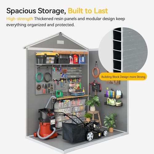 Aoxun 6x4 FT Outdoor Storage Shed, Outdoor Resin Shed with Floor, Gray - Image 4
