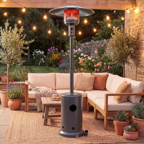 COSTWAY Outdoor Patio Heater, 47476 BTU Propane Heater with Stainless Steel Burner and Wheels, Triple Protection System, Standing Portable Outside Heater for Porch, Deck, Home and Commercial, Grey - Image 3