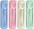 DISSKNIC 4 Sets Travel Utensils with Case, Cutlery Set Chopsticks Fork Spoon Knife with Case, Reusable Plastic Utensils Sets for Lunch Box Accessories,Portable Lunch Box Utensils Set for Daily Use by DISSKNIC