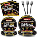 96 PCS Caution Logos 13th Birthday Party Paper Plates and Napkins 13 Years Old Party Decor Warning Sign Themed Teens 16th Dinnerware for Boys Girls 13 Years Old Birthday Gatherings Decorations by Oitnlaughter