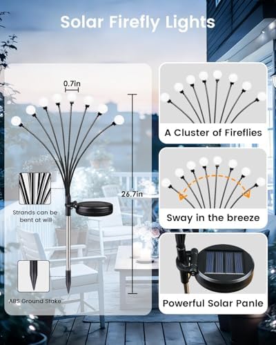 OZS 4 Pack 32 LED Solar Garden Lights, Solar Firefly Lights Outdoor - Image 3