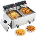 VEVOR Commercial Deep Fryer, Stainless Steel Countertop Fryer with Baskets & Lids, Temp Control, Overheat Protection, for Commercial Restaurant, Double Fryer with Oil Filtration-19 Qt by VEVOR
