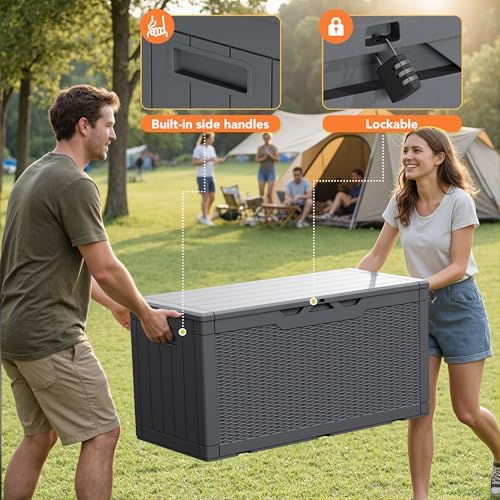 105 Gallon Deck Box Outdoor Indoor Waterproof Storage Box, Gray - Image 5