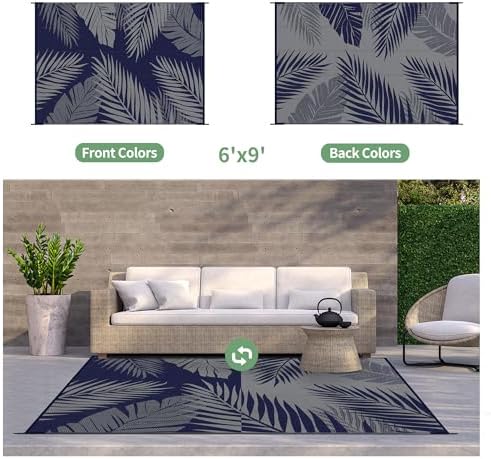 GENIMO Outdoor Rug, Waterproof Plastic Rugs for Patio, 6'x9' Blue Grey - Image 2