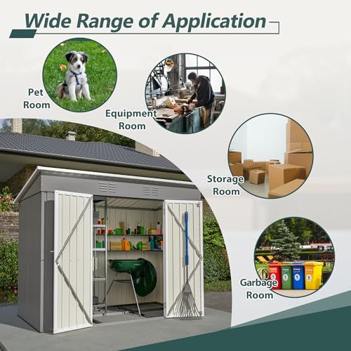 Thanaddo 4'x8' Metal Shed Outdoor Storage Shed,Metal Steel Utility Tool Shed Storage House with Double Lockable Doors and Air Vent for Backyard Garden Patio Lawn Gray - Image 5
