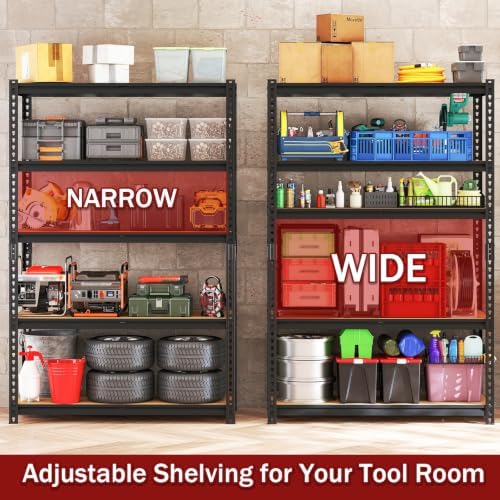 72" H Heavy Duty Garage Shelving, 2400LBS Capacity 5-Tier Storage Shelves,Adjustable Industrial Metal Garage Shelves for Basement Pantry Kitchen Warehouse, 16" D x 36" Wx72 H,Black - Image 6