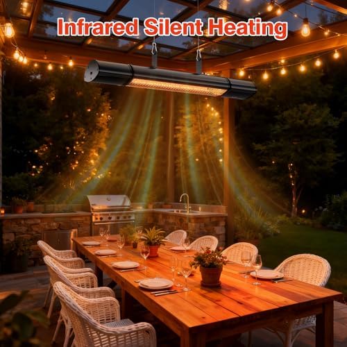 Electric Hanging Patio Heater with remote control, built in Temperature Control, Wall mounted or ceiling mounted, Suit for Outdoor, 1500W, Black - Image 5