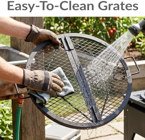 Sunnydaze Round Folding Camping Grill Grate - Portable Foldable Campfire Cooking Grate for Fire Pit - Heavy-Duty Black Steel with Handles for Outdoor Backyard BBQ - 24" Diameter - Image 3