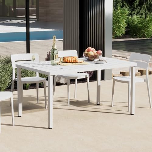 Costaelm Outdoor Dining Table for 6, Rectangular Metal Patio Table, 6-Person Weather Resistant Steel Slat Table for Lawn Garden Backyard, White by Costaelm